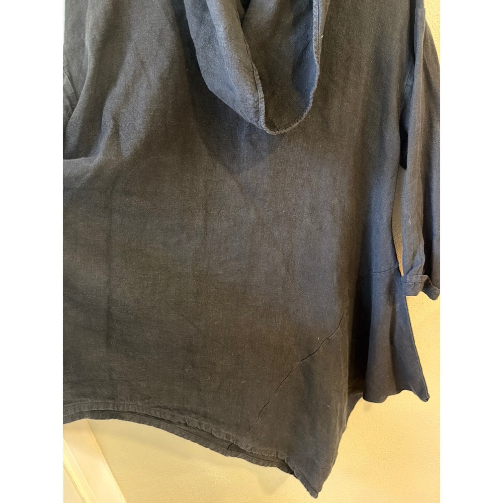 Bryn Walker Tunic Women Large Black Linen Cowl Neck Asymmetric Lagenlook Top - Picture 4 of 10